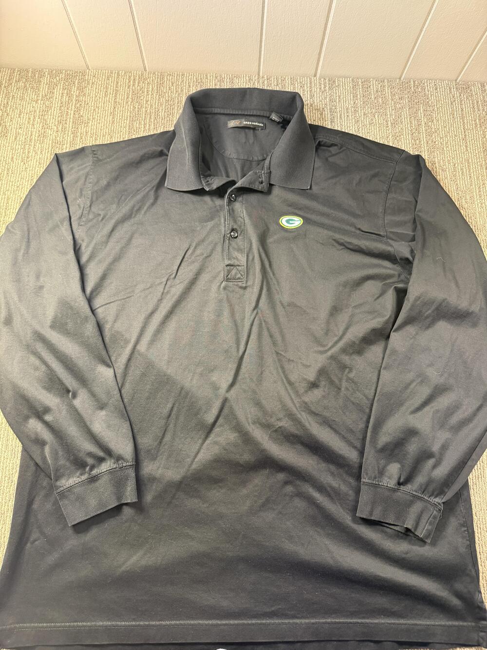 Green Bay Packers Polo Shirt Mens 2XL Black NFL Football Greg Norman Long Sleeve